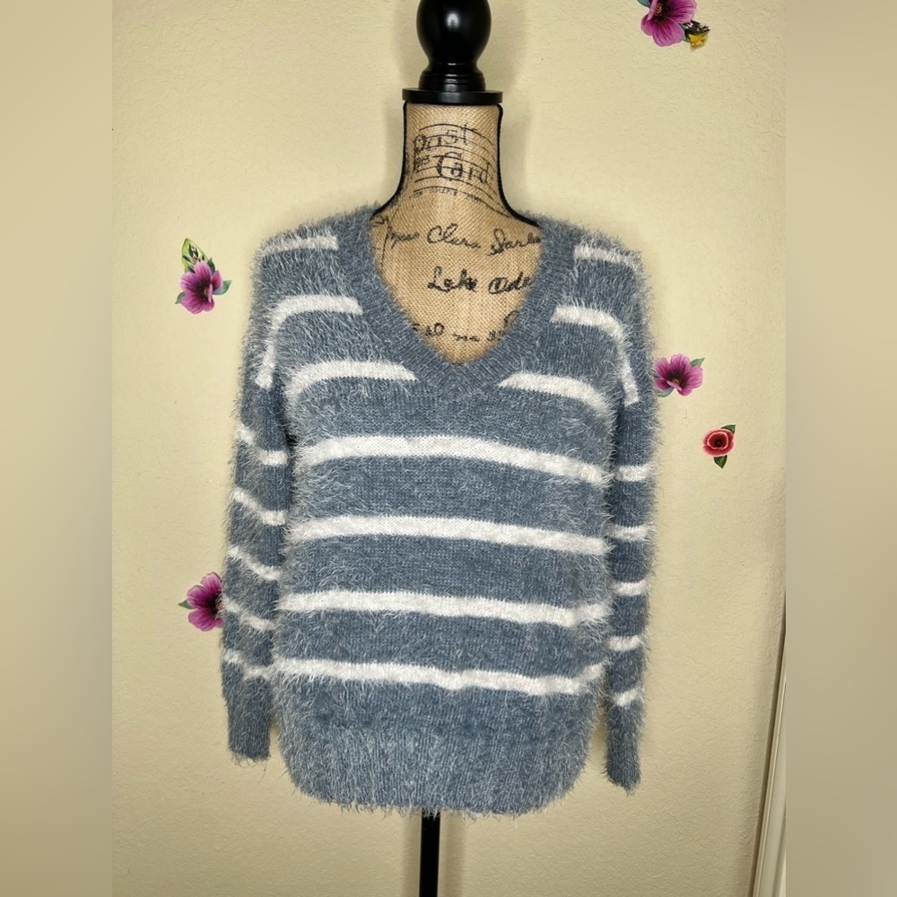New this Month: Pink Rose Fuzzy Striped Sweater